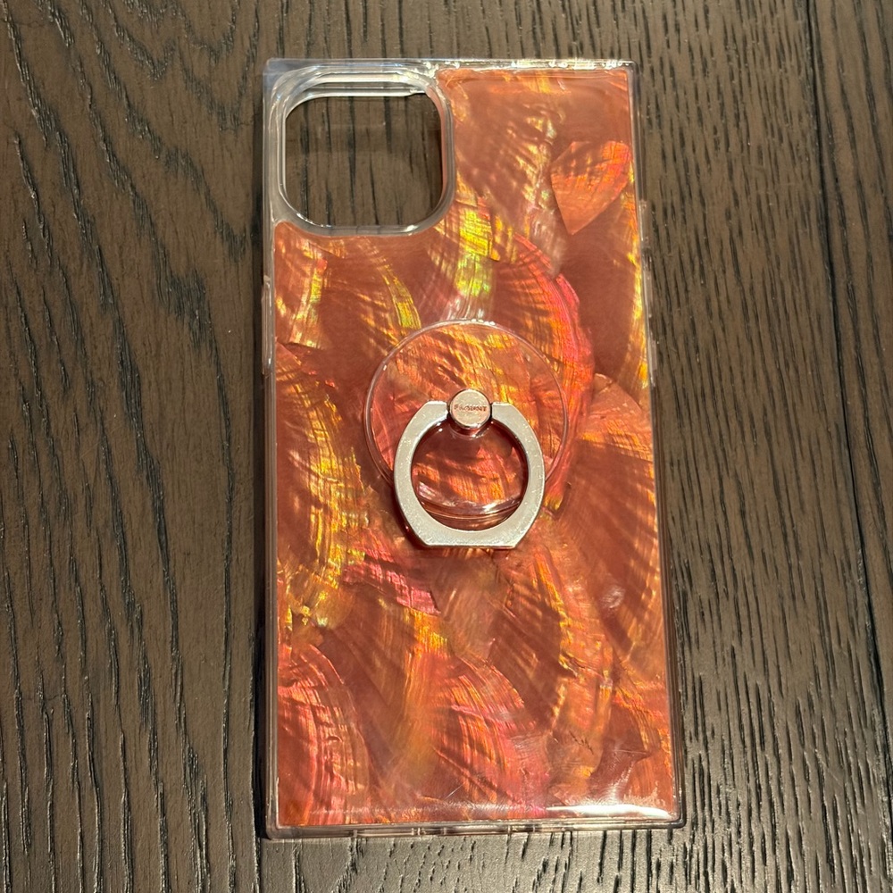 FLAUNT Square Orange Mother of Pearl iPhone 13 Case and Phone Ring - Picture 2 of 4